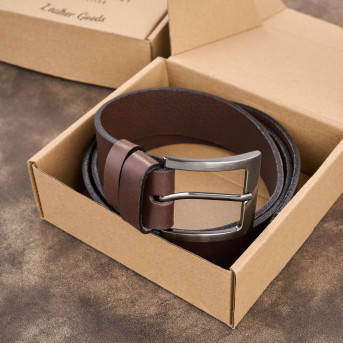 Pasek męski skórzany premium z klasyczną klamrą elegancki brązowy 130 cm PG-10-BR-130