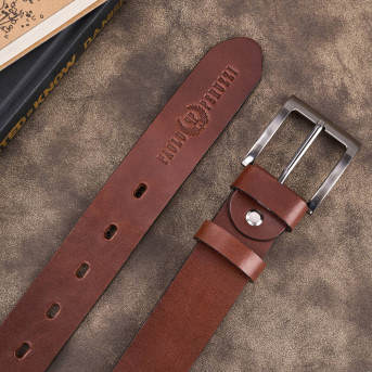 Pasek męski skórzany premium z klasyczną klamrą elegancki koniakowy 130 cm PG-10-CG-130