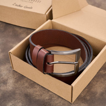 Pasek męski skórzany premium z klasyczną klamrą elegancki koniakowy 130 cm PG-10-CG-130