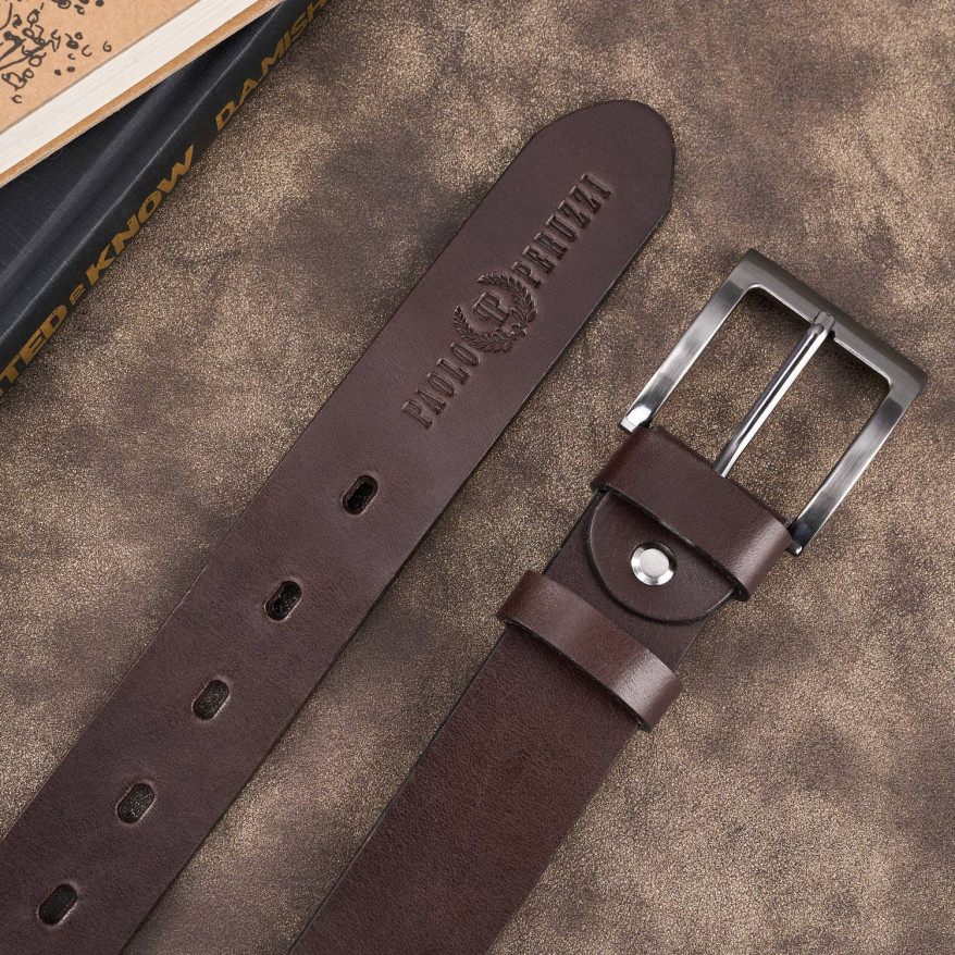 Pasek męski skórzany premium z klasyczną klamrą elegancki ciemnobrązowy 110 cm PG-10-DBR-110