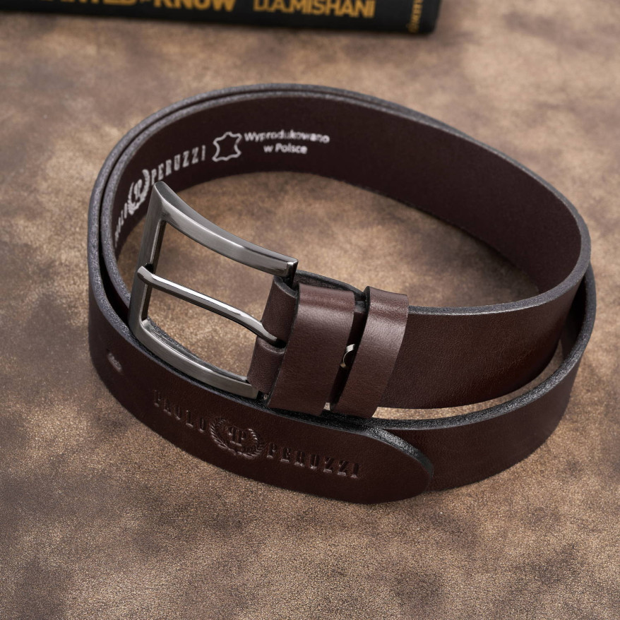 Pasek męski skórzany premium z klasyczną klamrą elegancki ciemnobrązowy 110 cm PG-10-DBR-110