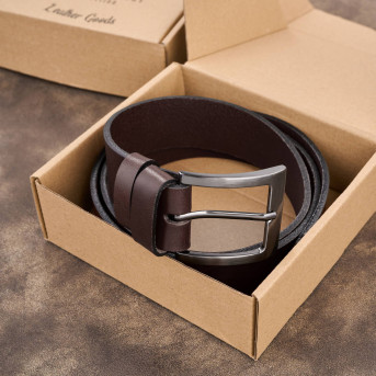 Pasek męski skórzany premium z klasyczną klamrą elegancki ciemnobrązowy 120 cm PG-10-DBR-120