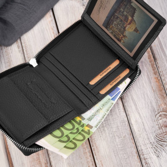 Zestaw prezentowy dla niej portfel damski czarny T-139 i skórzane etui na karty T-151 ZUP-143-BL