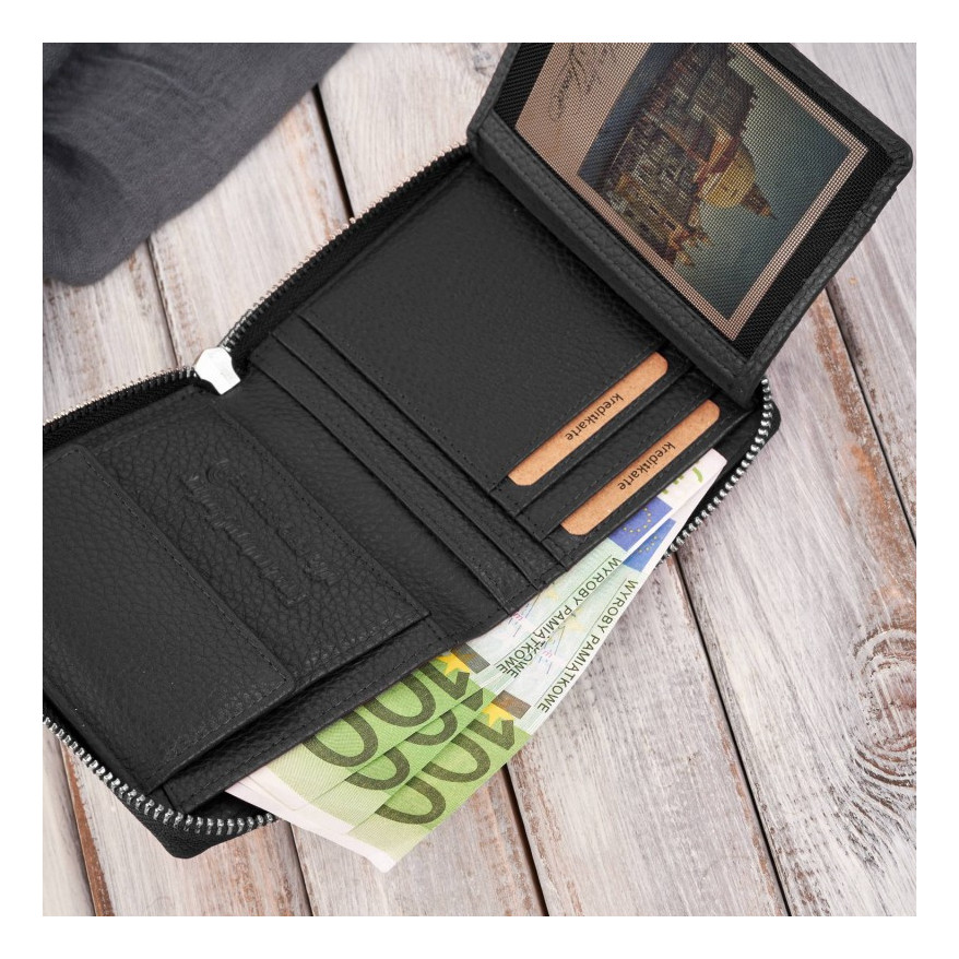 Zestaw prezentowy dla niej portfel damski czarny T-139 i skórzane etui na karty T-151 ZUP-143-BL