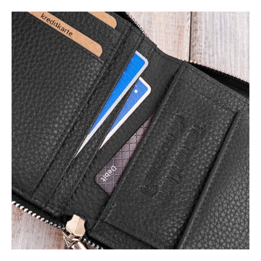 Zestaw prezentowy dla niej portfel damski czarny T-139 i skórzane etui na karty T-151 ZUP-143-BL