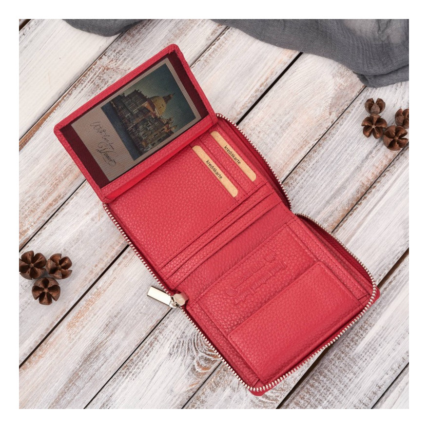 Zestaw prezentowy dla niej portfel damski czerwony T-139 i skórzane etui na karty T-151 ZUP-143-RD