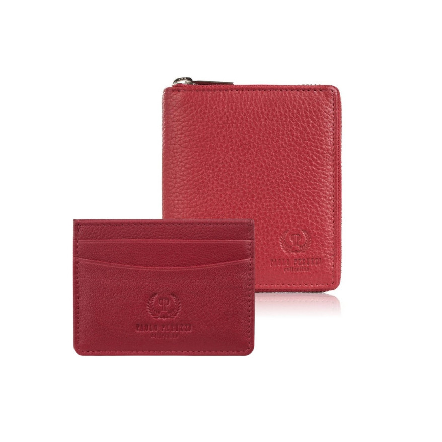 Zestaw prezentowy dla niej portfel damski czerwony T-139 i skórzane etui na karty T-151 ZUP-143-RD