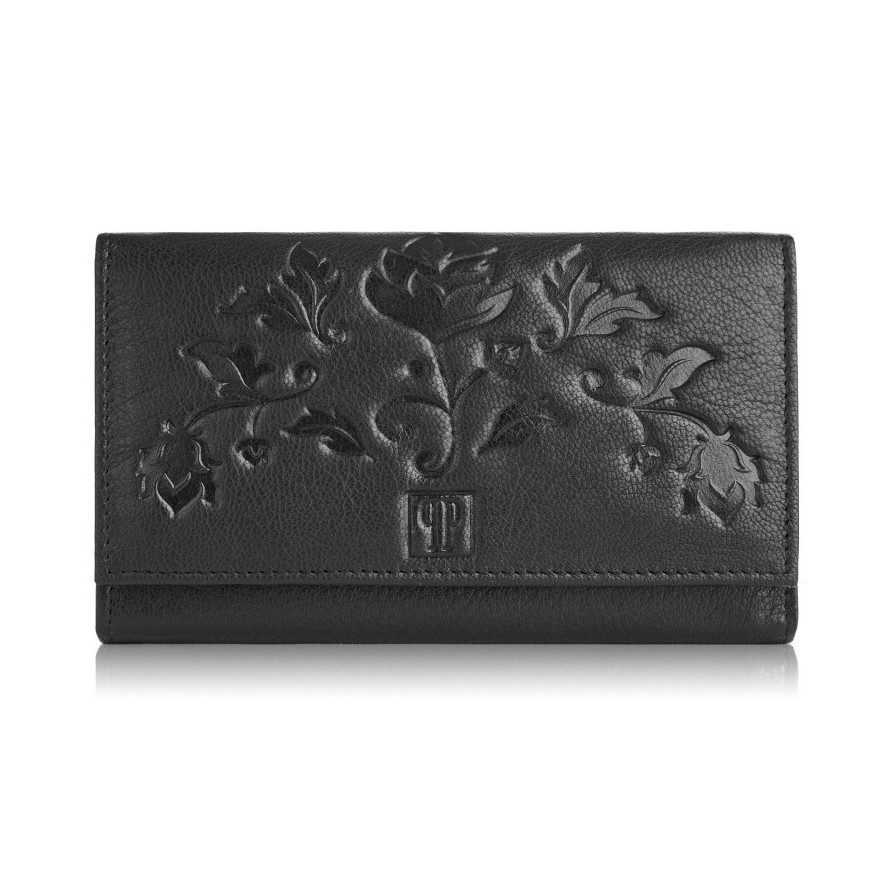 Zestaw prezentowy dla niej portfel damski w kwiaty T-45 i skórzane etui na karty T-151 ZUP-144-BL