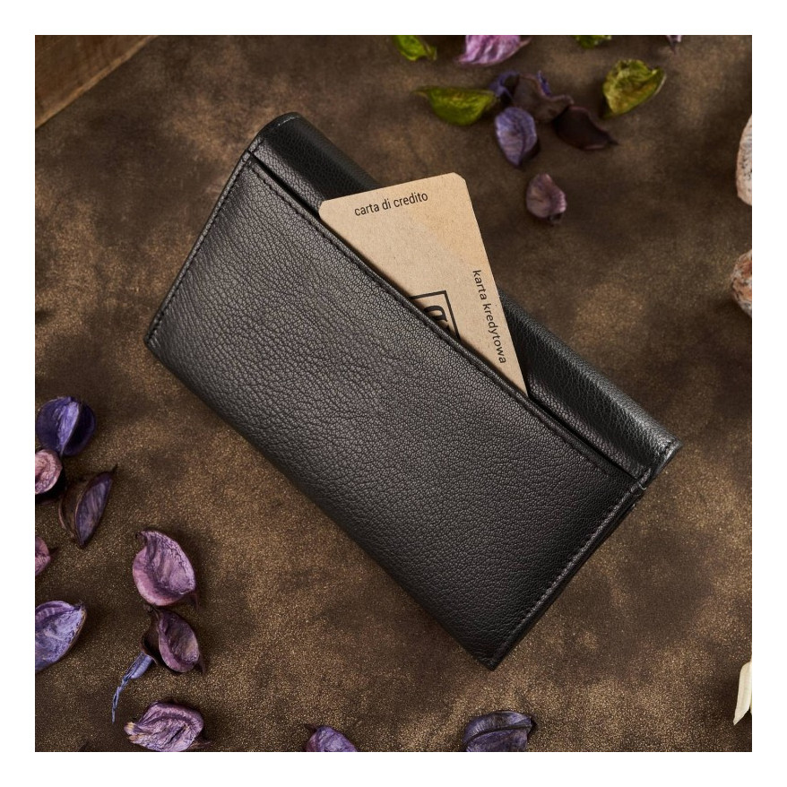 Zestaw prezentowy dla niej portfel damski w kwiaty T-45 i skórzane etui na karty T-151 ZUP-144-BL