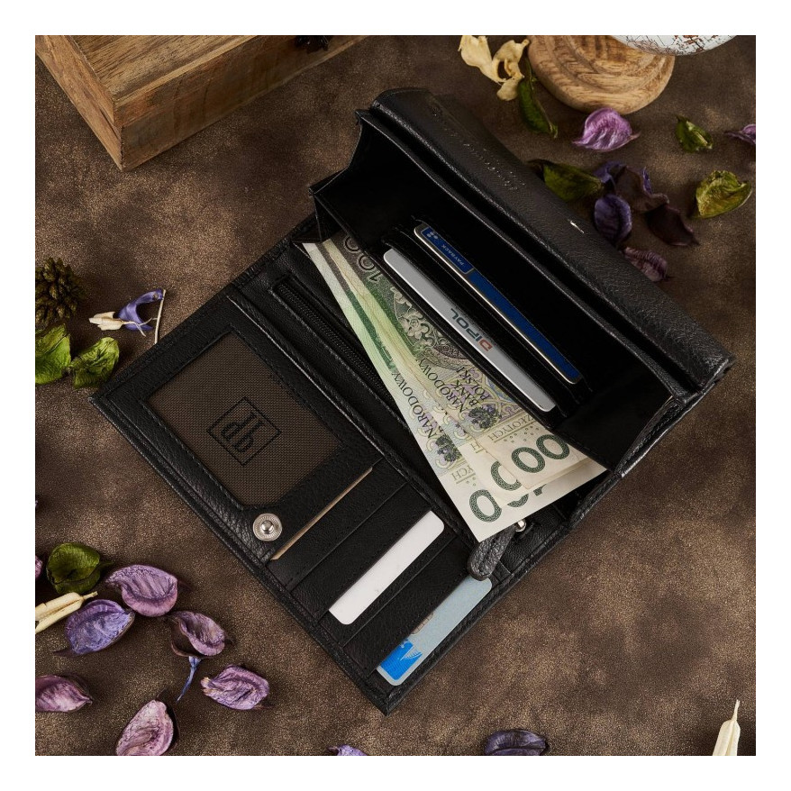 Zestaw prezentowy dla niej portfel damski w kwiaty T-45 i skórzane etui na karty T-151 ZUP-144-BL