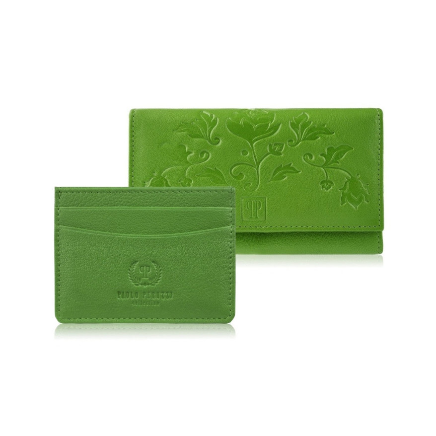 Zestaw prezentowy dla niej portfel damski w kwiaty T-45 i skórzane etui na karty T-151 ZUP-144-GR