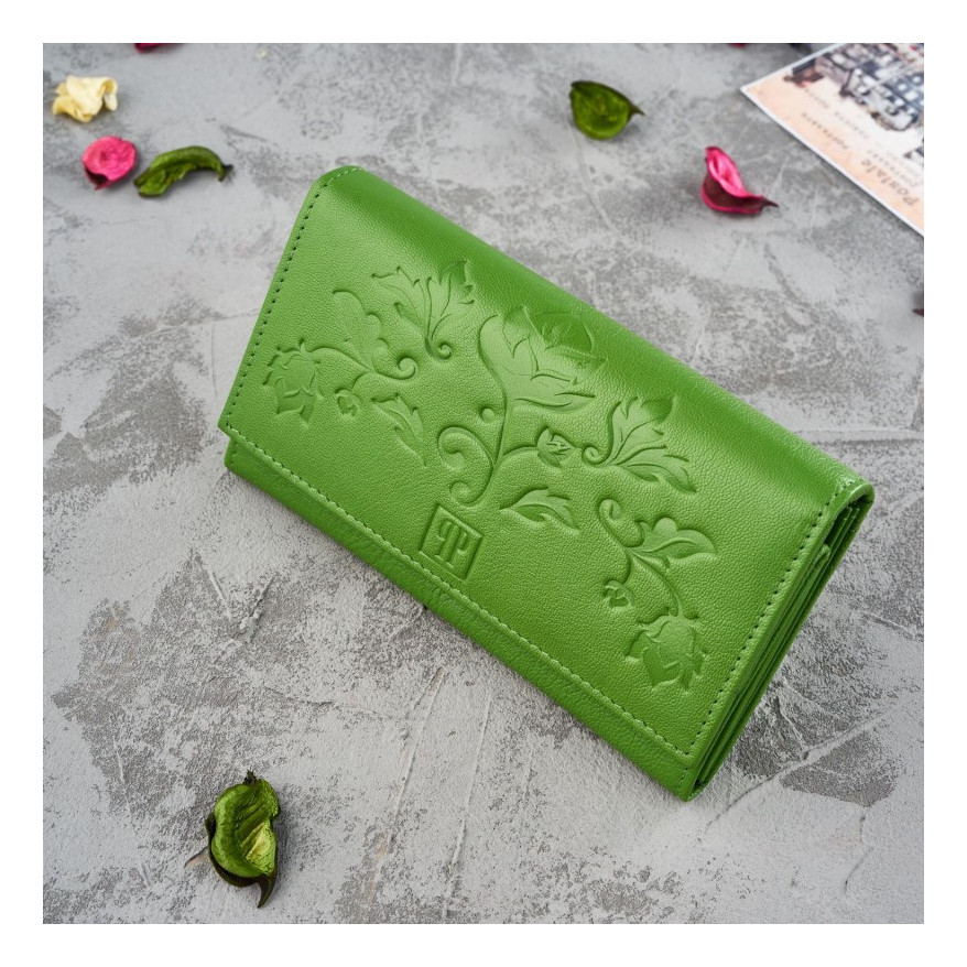 Zestaw prezentowy dla niej portfel damski w kwiaty T-45 i skórzane etui na karty T-151 ZUP-144-GR