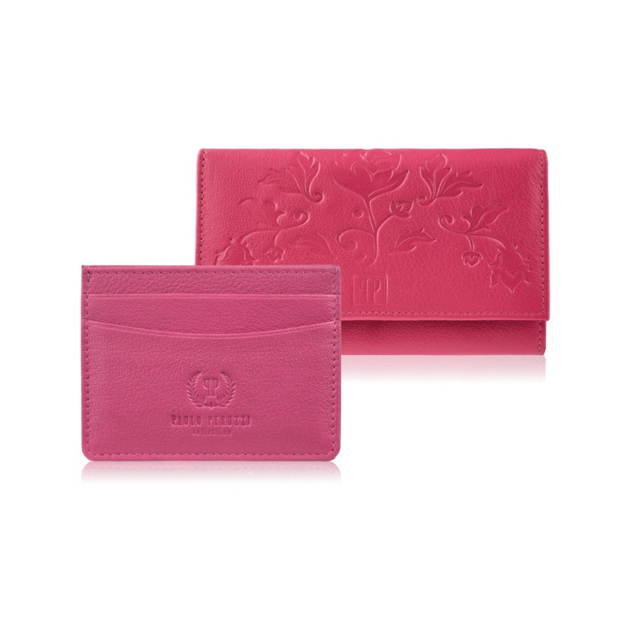 Zestaw prezentowy dla niej portfel damski w kwiaty T-45 i skórzane etui na karty T-151 ZUP-144-PI