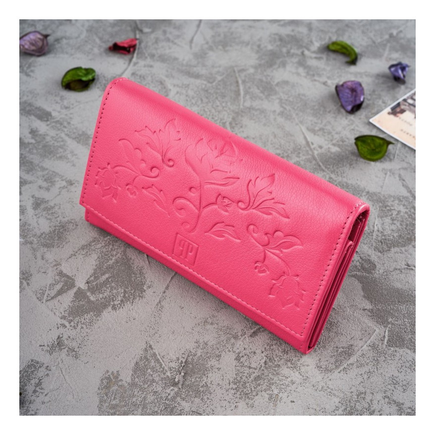 Zestaw prezentowy dla niej portfel damski w kwiaty T-45 i skórzane etui na karty T-151 ZUP-144-PI