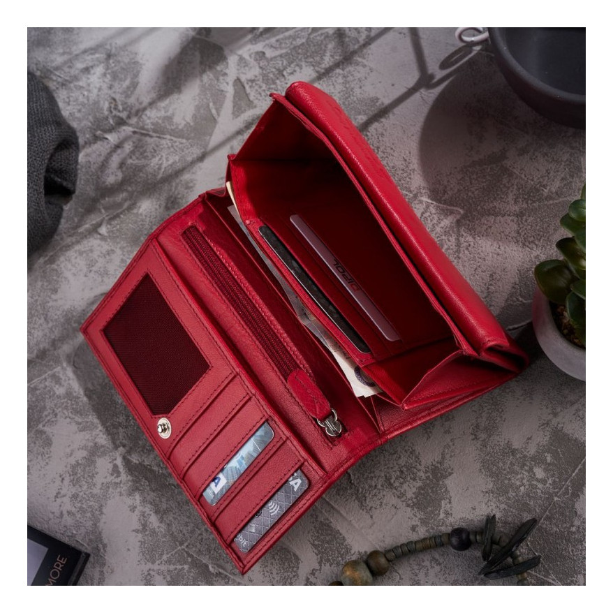 Zestaw prezentowy dla niej portfel damski w kwiaty T-45 i skórzane etui na karty T-151 ZUP-144-RD