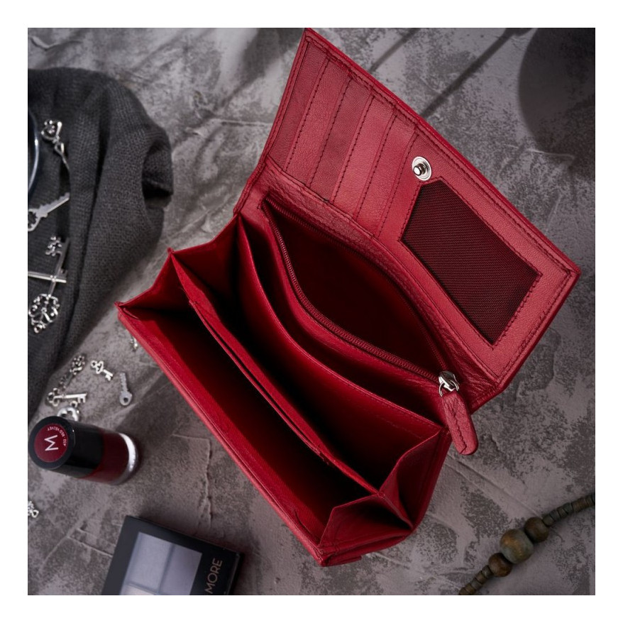 Zestaw prezentowy dla niej portfel damski w kwiaty T-45 i skórzane etui na karty T-151 ZUP-144-RD