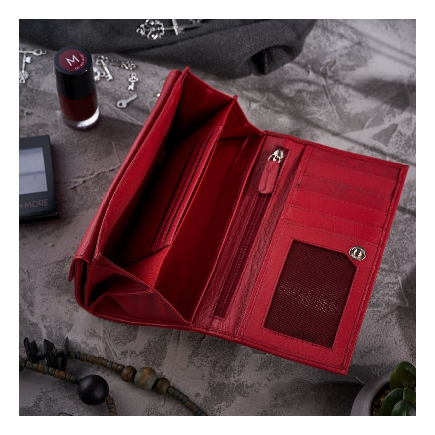 Zestaw prezentowy dla niej portfel damski w kwiaty T-45 i skórzane etui na karty T-151 ZUP-144-RD