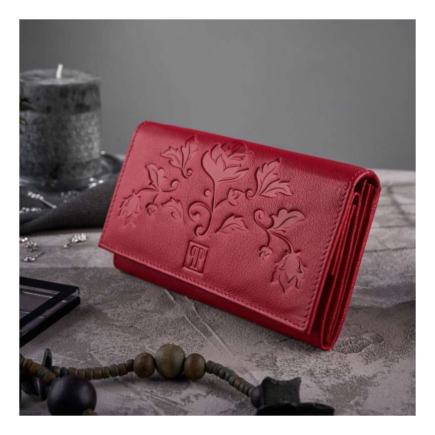 Zestaw prezentowy dla niej portfel damski w kwiaty T-45 i skórzane etui na karty T-151 ZUP-144-RD