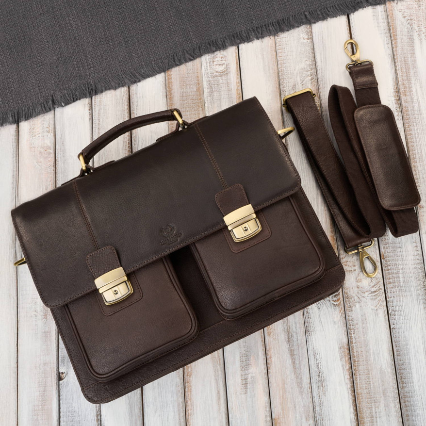 Teczka męska na dokumenty skórzana aktówka podróżna brązowa AY-03-BR