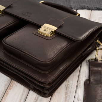 Teczka męska na dokumenty skórzana aktówka podróżna brązowa AY-03-BR