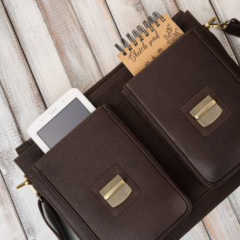 Teczka męska na dokumenty skórzana aktówka podróżna brązowa AY-03-BR