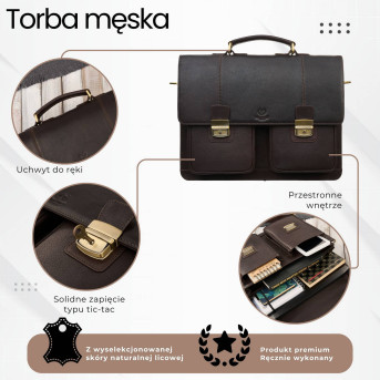 Teczka męska na dokumenty skórzana aktówka podróżna brązowa AY-03-BR