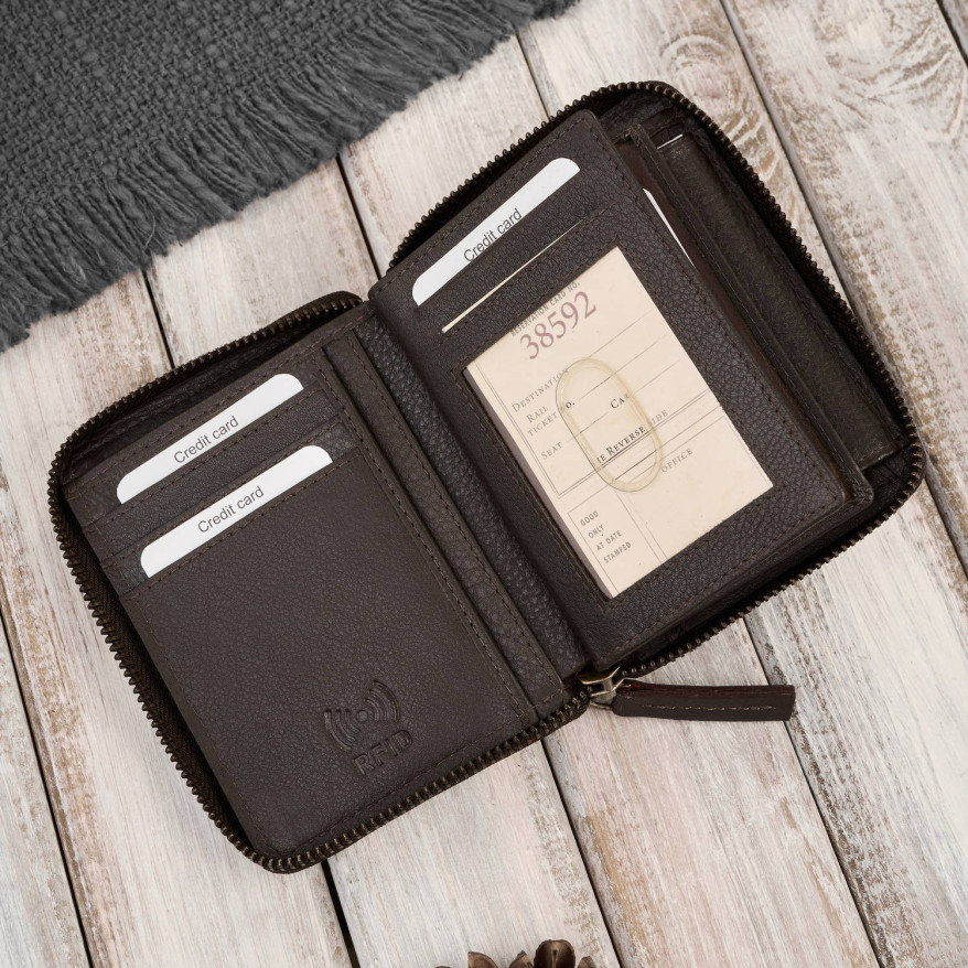 Portfel męski w orientacji pionowej brązowy bawełniany canvas i skóra naturalna AY-06-BR