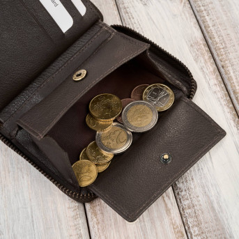 Portfel męski w orientacji pionowej brązowy bawełniany canvas i skóra naturalna AY-06-BR