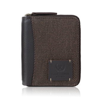 Portfel męski w orientacji pionowej brązowy bawełniany canvas i skóra naturalna AY-06-BR