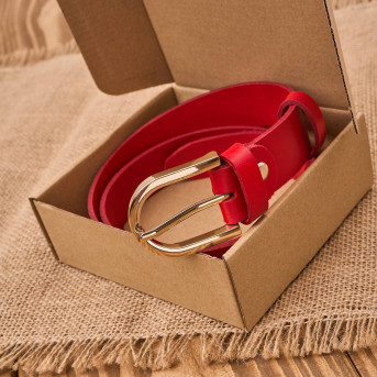 Pasek damski skórzany czerwony 100 cm ze złotą klamrą PG-01-RD-100