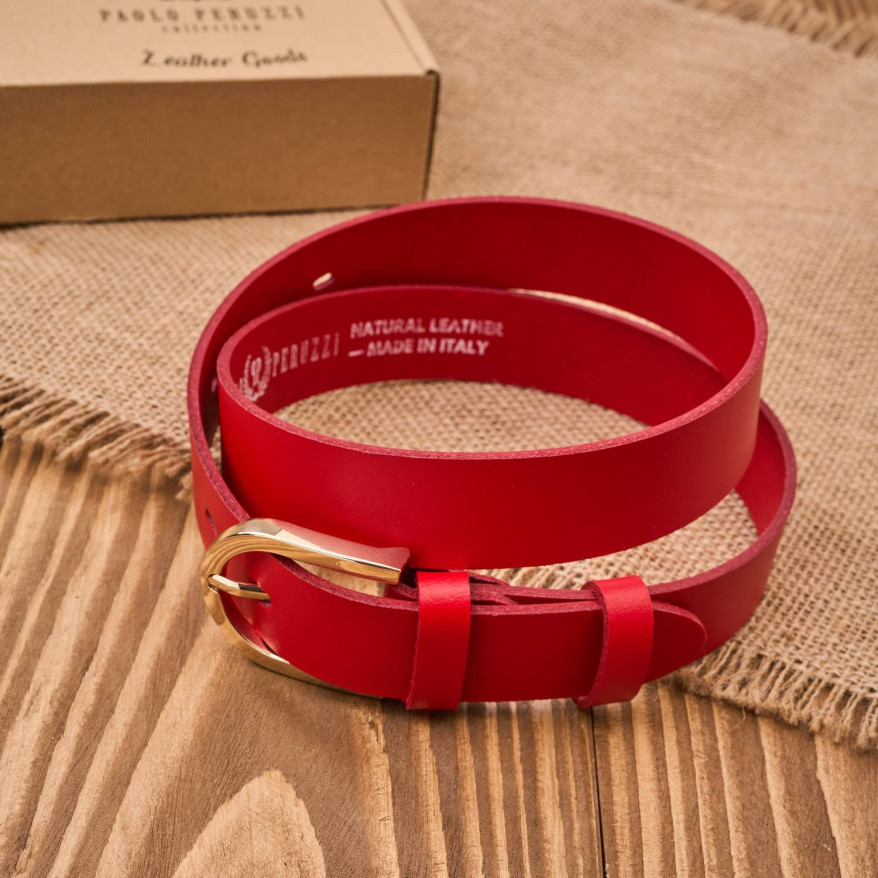 Pasek damski skórzany czerwony 120 cm ze złotą klamrą PG-01-RD-120