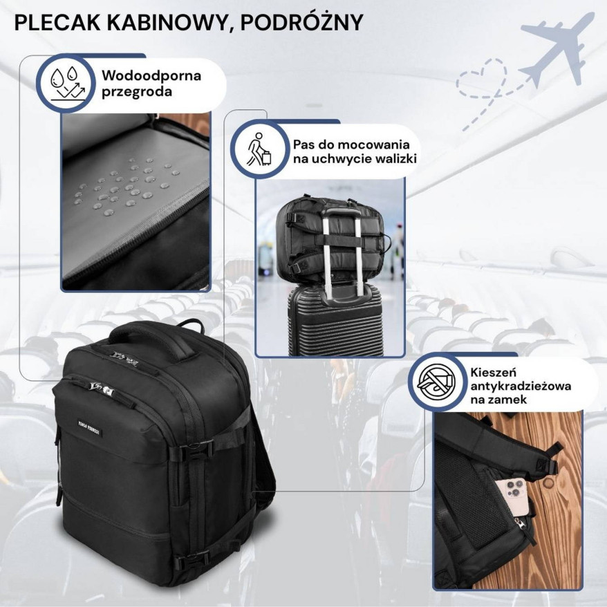 Plecak podróżny do samolotu wielofunkcyjny Paolo Peruzzi AS-01-BL