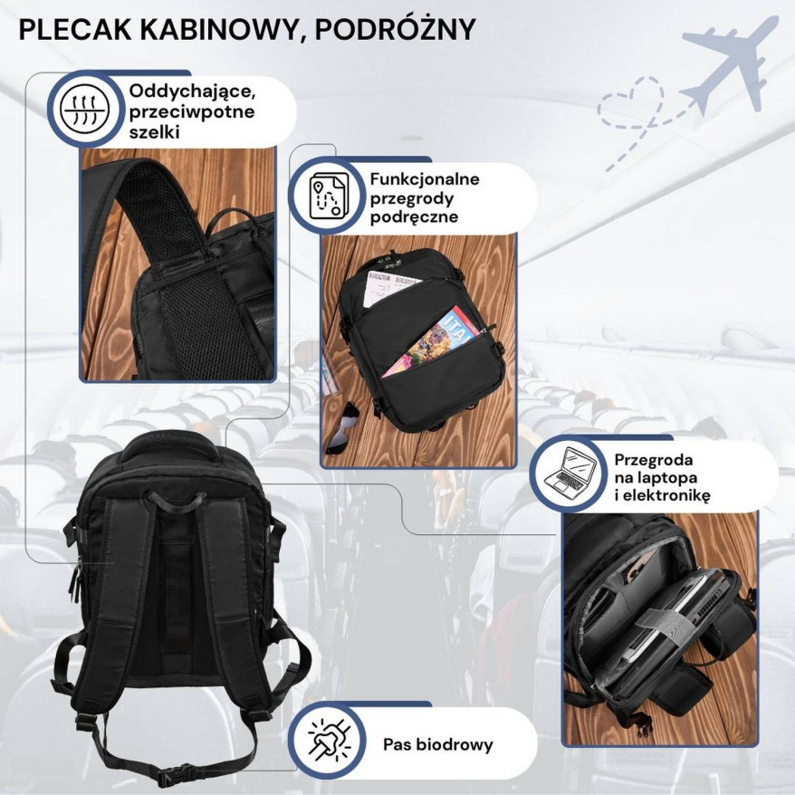 Plecak podróżny do samolotu wielofunkcyjny Paolo Peruzzi AS-01-BL