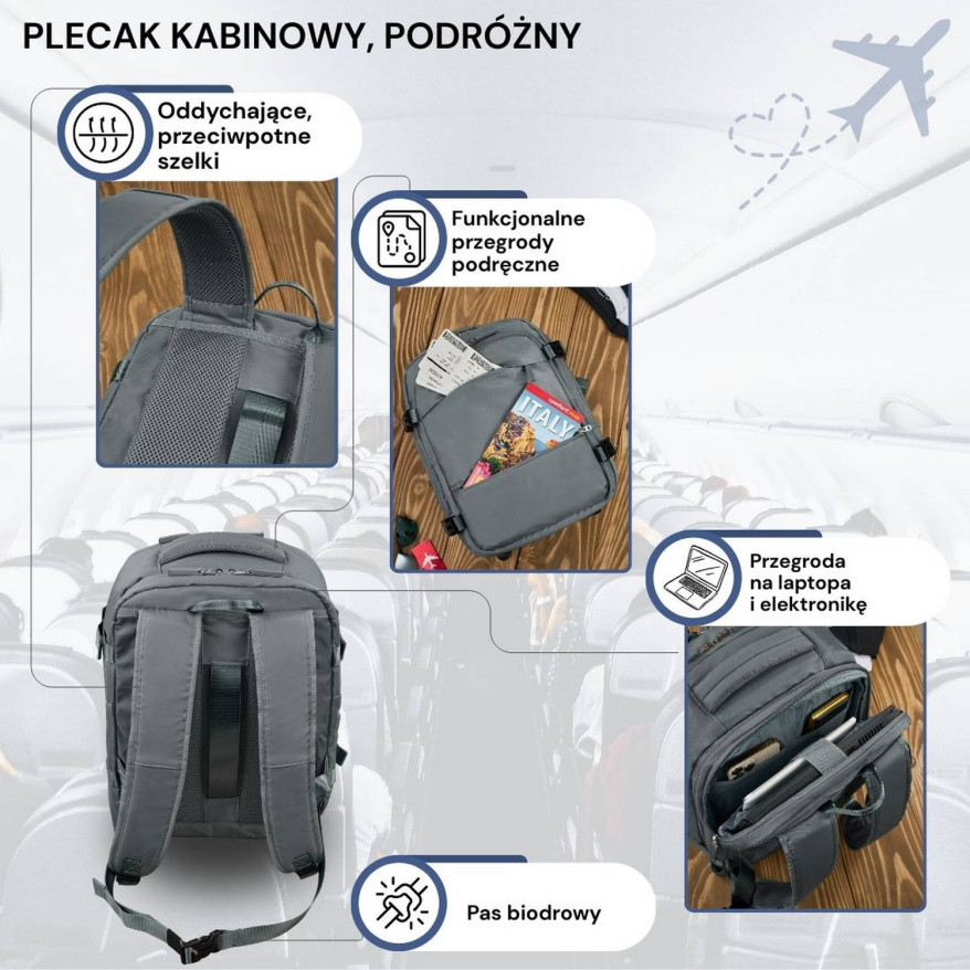 Plecak podróżny do samolotu wielofunkcyjny Paolo Peruzzi AS-01-GR