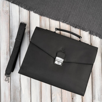 Męska skórzana aktówka czarna na dokumenty teczka na ramie z kluczykiem vintage T-146-HBL