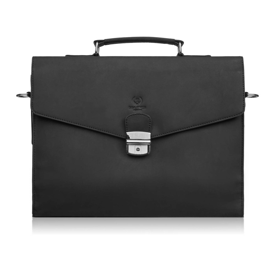 Męska skórzana aktówka czarna na dokumenty teczka na ramie z kluczykiem vintage T-146-HBL