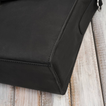 Męska skórzana aktówka czarna na dokumenty teczka na ramie z kluczykiem vintage T-146-HBL