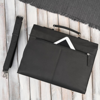 Męska skórzana aktówka czarna na dokumenty teczka na ramie z kluczykiem vintage T-146-HBL