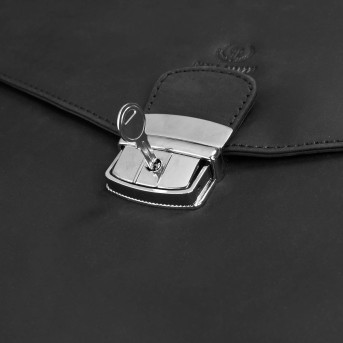 Męska skórzana aktówka czarna na dokumenty teczka na ramie z kluczykiem vintage T-146-HBL