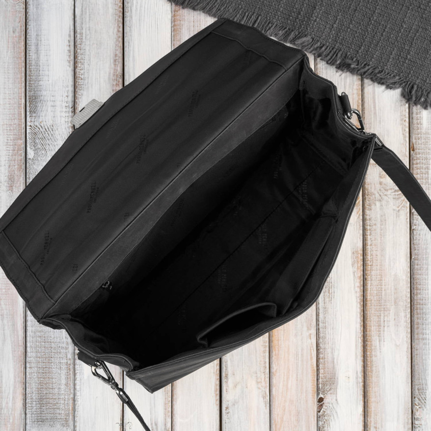 Męska skórzana aktówka czarna na dokumenty teczka na ramie z kluczykiem vintage T-146-HBL