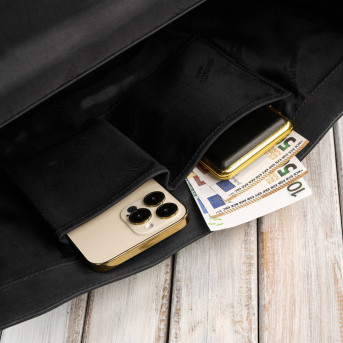 Męska skórzana aktówka czarna na dokumenty teczka na ramie z kluczykiem vintage T-146-HBL