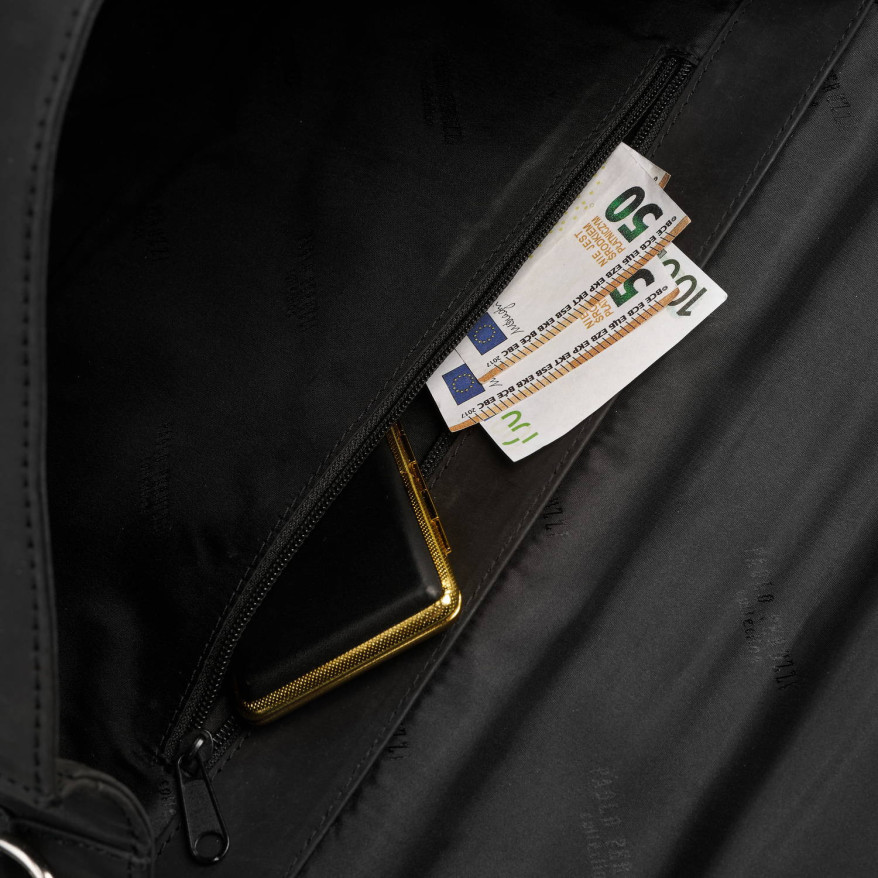 Męska skórzana aktówka czarna na dokumenty teczka na ramie z kluczykiem vintage T-146-HBL