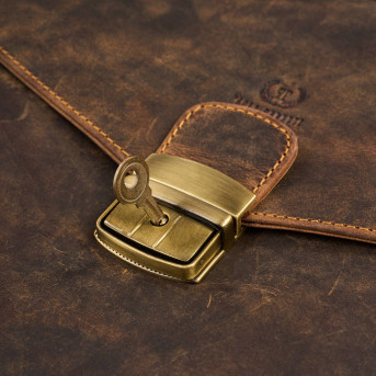 Męska skórzana aktówka brązowa na dokumenty teczka na ramie z kluczykiem vintage T-146-HBR