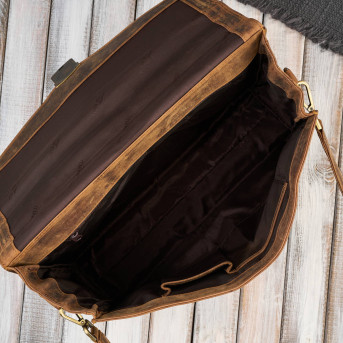 Męska skórzana aktówka brązowa na dokumenty teczka na ramie z kluczykiem vintage T-146-HBR