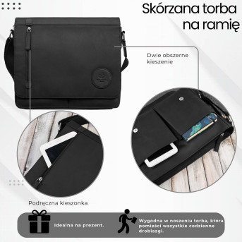 Męska czarna torba na ramie ze skóry naturalnej vintage T-147-HBL