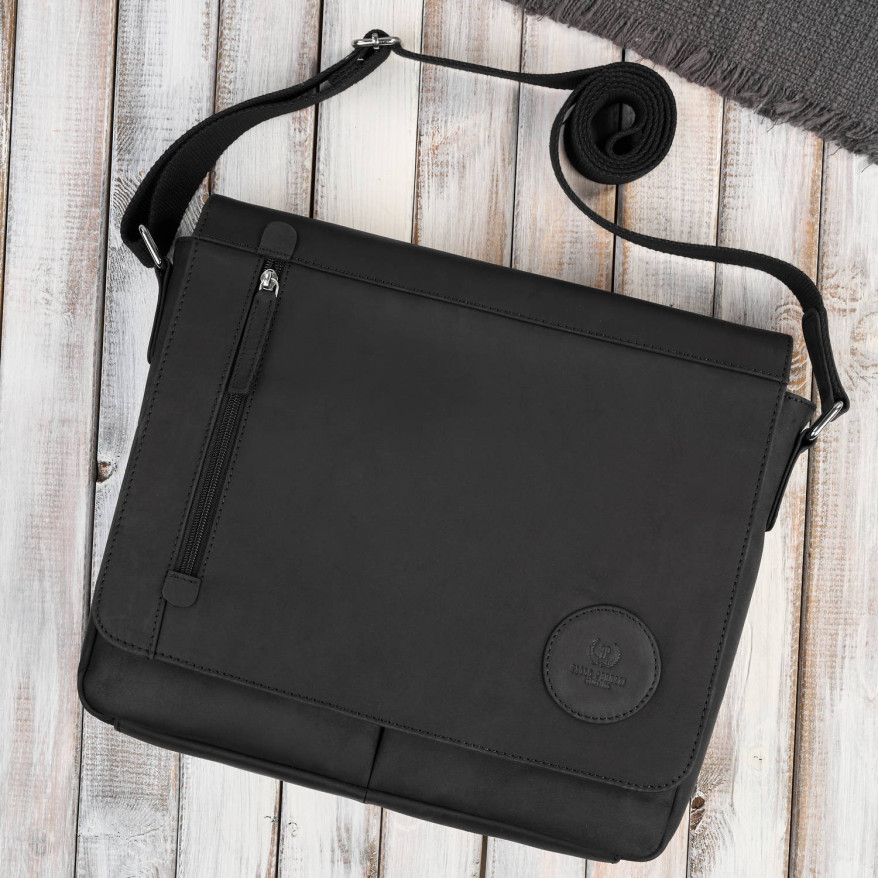 Męska czarna torba na ramie ze skóry naturalnej vintage T-147-HBL