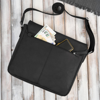 Męska czarna torba na ramie ze skóry naturalnej vintage T-147-HBL