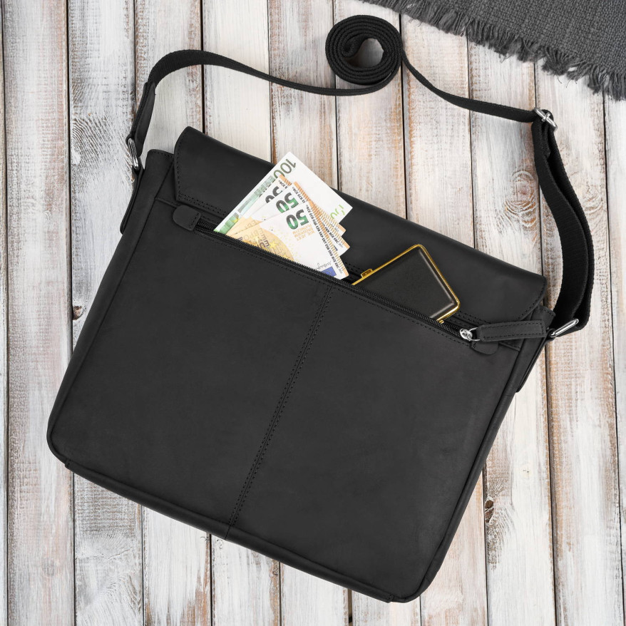 Męska czarna torba na ramie ze skóry naturalnej vintage T-147-HBL