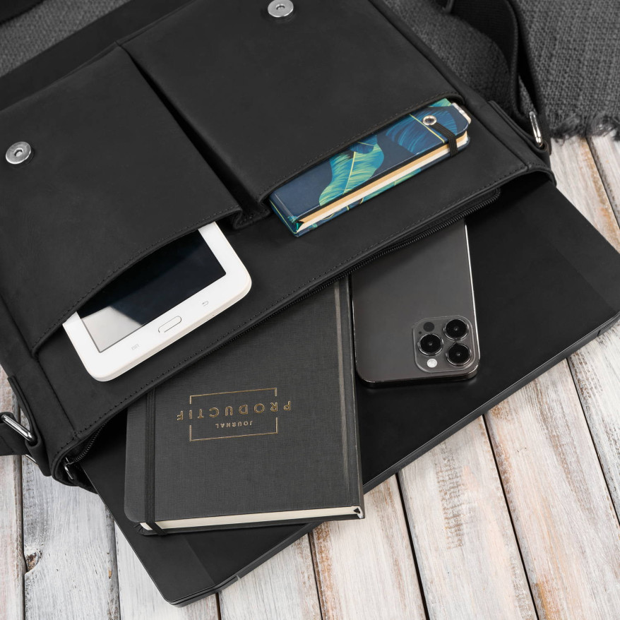 Męska czarna torba na ramie ze skóry naturalnej vintage T-147-HBL