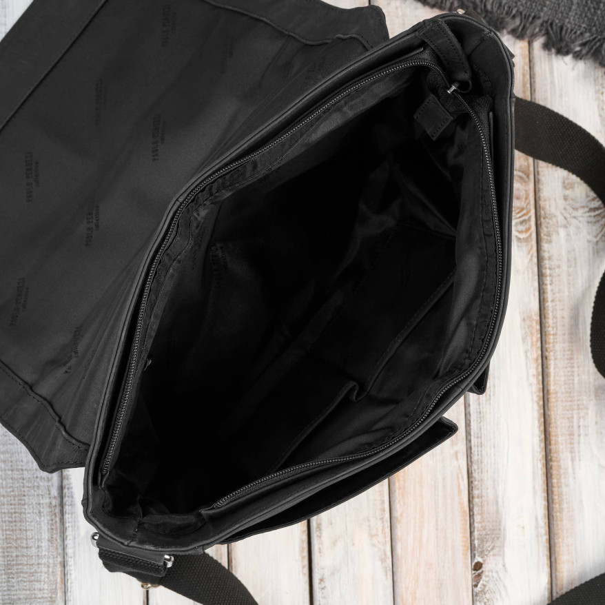 Męska czarna torba na ramie ze skóry naturalnej vintage T-147-HBL